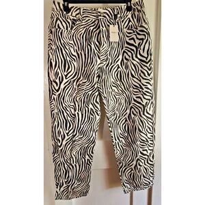 NWT Forever 21 denim jean pants black zebra print white high rise‎  Woman Sz 29
